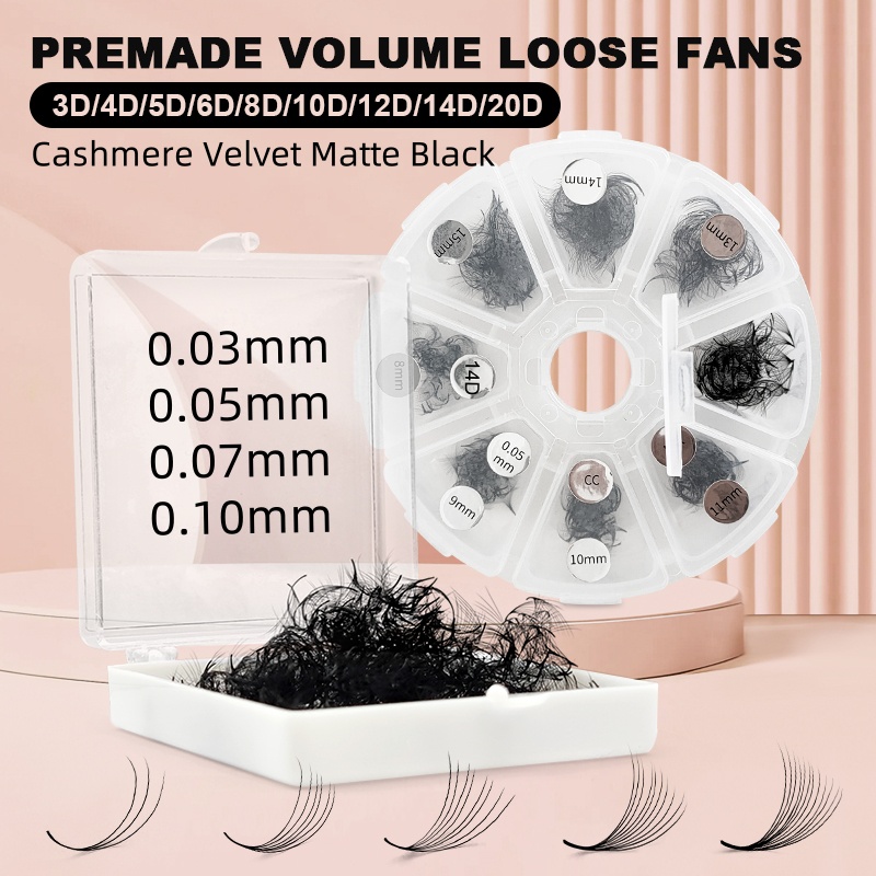 Lash Fan Volume - 500 رموش فضفاضة مصنوعة مسبقًا، باقات